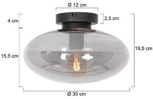 Stropna svetilka Reflexion, Ø 30 cm, steklo, črna/dimno siva