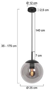 Obesek Bollique, črna barva, Ø 25 cm, steklo, 1-svetloba, globus