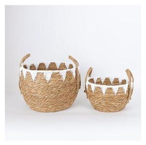 SET 2x Koš iz slame bež/bela 32x16,5x18/24x23,5x26 cm