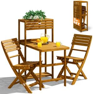 Balkonski set PATIO, 3-delni, naravni les Casaria
