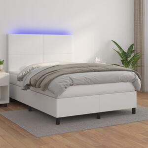 VidaXL Box spring postelja z vzmetnico LED bela 140x190cm umetno usnje