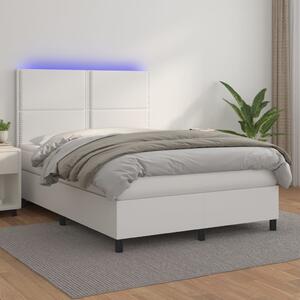 VidaXL Box spring postelja z vzmetnico LED bela 140x190cm umetno usnje