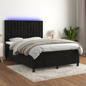 VidaXL Box spring postelja z vzmetnico LED črna 140x190 cm žamet