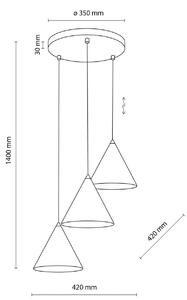 Cono viseča svetilka, s tremi lučmi, okrogla, Ø 42 cm, bela