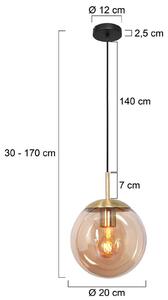 Obesek Bollique, medenina, Ø 20 cm, steklo, 1-svetloba, globus