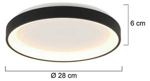 Stropna svetilka Ringlede LED, črna, višina 6 cm, Ø 28 cm