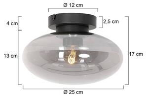 Stropna svetilka Reflexion, Ø 25 cm, steklo, črna/dimno siva