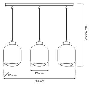 Sombra viseča svetilka, jantar, s tremi lučmi, podolgovata