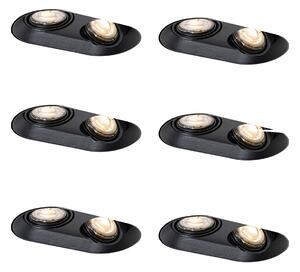 Komplet 6 okroglih vgradnih reflektorjev črne barve GU10 50mm 2-luči - Hubs