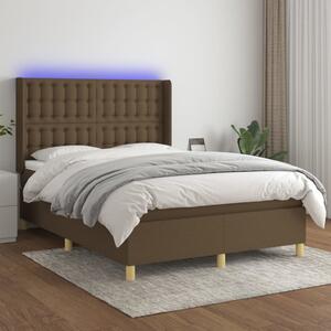 VidaXL Box spring postelja z vzmetnico LED temno rjava 140x200cm blago