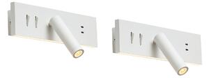 Komplet 2 modernih stenskih svetilk bele barve, nastavljive z USB-C vklj. LED - Modric
