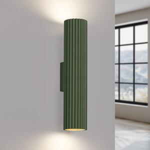 SOLLUX LIGHTING Stenna svetilka ALORA, višina 30 cm, olivno zelena, kovina, 2 x GU10, zatemnjen, Zelena, Dnevna soba / jedilnica, Aluminij, Okrogla stena