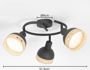 Stropni lestenec Lindby Lonnaris, ratan, okrogel, 3-svetlobni