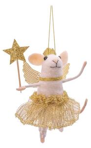 Tekstilni ročno izdelan okrasek za jelko 10 cm Fairy Mouse with Wand – Sass & Belle