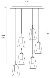 Obesna svetilka X-Ray, 6-svetlobna, steklo Ø 14cm bronasta