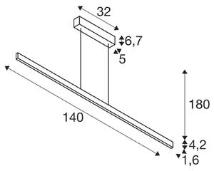 SLV One Linearno LED viseče svetilo, 140 cm, medeninasto