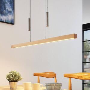 Lucande LED viseča svetilka Pia, bukov les, 100 cm, 1.290 lm