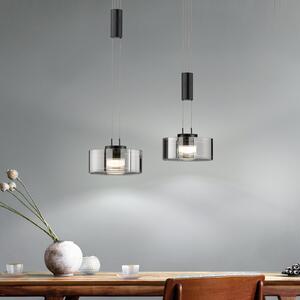 FISCHER & HONSEL LED-visoka svetilka Lavin, dolžina 64 cm, peščeno črna/dimno siva, zatemnjen, Črna, Dnevna soba / jedilnica, Kovina, Sodobni