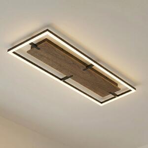 Lucande LED-stropna svetilka Vectra, 100 x 30 cm, les, z možnostjo zatemnitve, zatemnjen, Les, Dnevna soba / jedilnica, Plastika, Sodobni