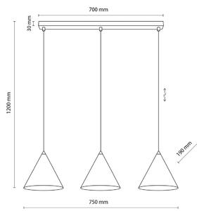 Cono viseča svetilka, trisvetlobna, linearna, dolžina 75 cm, bela