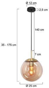 Obesek Bollique, medenina, Ø 25 cm, steklo, 1-svetloba, globus