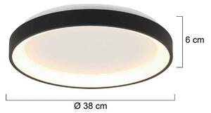 Stropna svetilka Ringlede LED, črna, višina 6 cm, Ø 38 cm