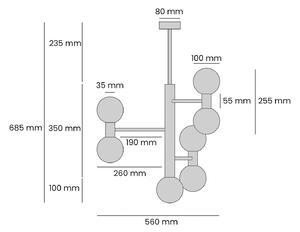 Stropna svetilka Flare 7, bež, 7 luči, steklo, kovina