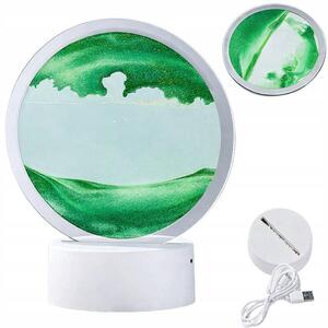 USB LED RGB 3D namizna steklena peščena slika 19cm zelena