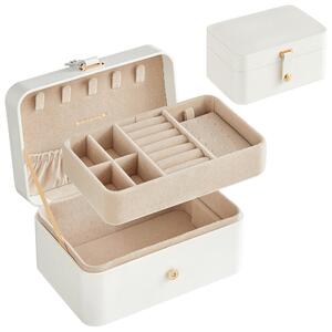 Škatla za nakit, 2-nadstropni organizator za nakit, 11 x 16 x 8 cm, oblaka bela