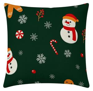 Prevleka za blazino iz mikrovlaken SNOWMAN AND GINGERBREAD 45x45 cm, zelena