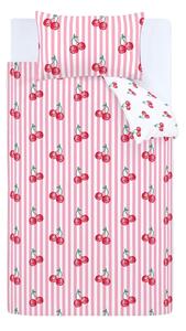 Bela/rožnata enojna posteljnina 135x200 cm Disco Cherries Stripes – Catherine Lansfield