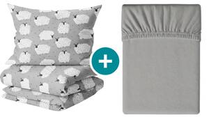 Set krep posteljnine BELE OVCE POLI sive + rjuha Jersey 90 x 200 cm siva, enojna postelja