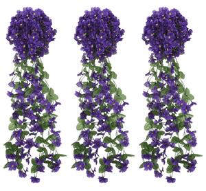 VidaXL Božična cvetlična girlanda 3 kosi temno vijolična 85 cm
