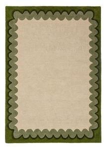 Zelena/v naravni barvi ročno tkana volnena preproga 140x200 cm Wiggle Wool – Flair Rugs