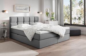 POSTELJA Z VZMETNICO 200 cm x 220 cm , les, tekstil, leseni material temno siva