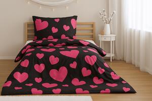 Bombažna posteljnina HEART PINK, črno Dimenzije posteljnine: 2 kom 70 x 90 cm | 200 x 220 cm