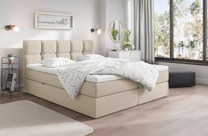 POSTELJA Z VZMETNICO 160 cm x 200 cm , les, tekstil, leseni material krem barve