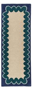Ročno tkan volnen tekač v naravni barvi/zelenomoder 80x230 cm Wiggle Wool – Flair Rugs