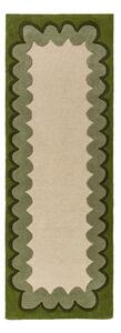 Zelen/v naravni barvi ročno tkan volnen tekač 80x230 cm Wiggle Wool – Flair Rugs