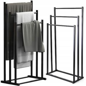Talno kovinsko stojalo in držalo za 3 kopalniške brisače črno mat 84cm
