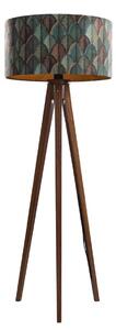 Vloerlamp walnoot hout met velours lampenkap blad dessin 50cm - Tripod Classic