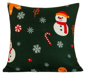 Prevleka za blazino iz mikrovlaken SNOWMAN AND GINGERBREAD 45x45 cm, zelena