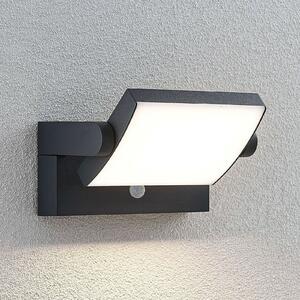 Lindby LED zunanja stenska svetilka Sherin, antracit, senzor, IP54, Črna, Aluminij, Sodobni