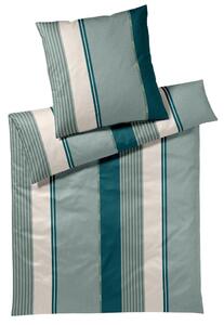 OBOJESTRANSKA POSTELJNINA Herringbone Stripes 140/200 cm mako saten smaragdno zelena