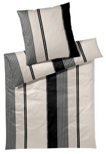 OBOJESTRANSKA POSTELJNINA Herringbone Stripes 200/200 cm mako saten črna