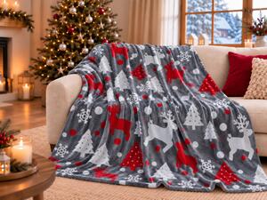 Božična mikropliš deka CHRISTMAS MAGIC, siva Dimenzije: 150 x 200 cm