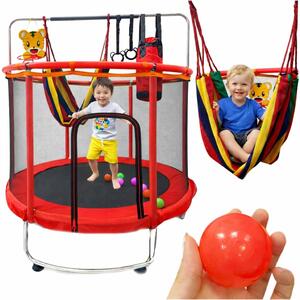 Otroški trampolin z mrežo in košem za košarko 150 cm – rdeč - Rojstni dan