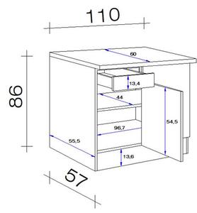 XXXL Kotna Spodnja Omara Neo, Bela, Siva, Š. 110 Cm