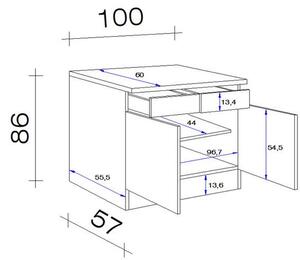 XXXL Kuhinjska Spodnja Omarica Neo, Bela, Siva, Š. 100 Cm