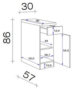 XXXL Kuhinjska Spodnja Omarica Neo, Bela, Siva, Š. 30 Cm